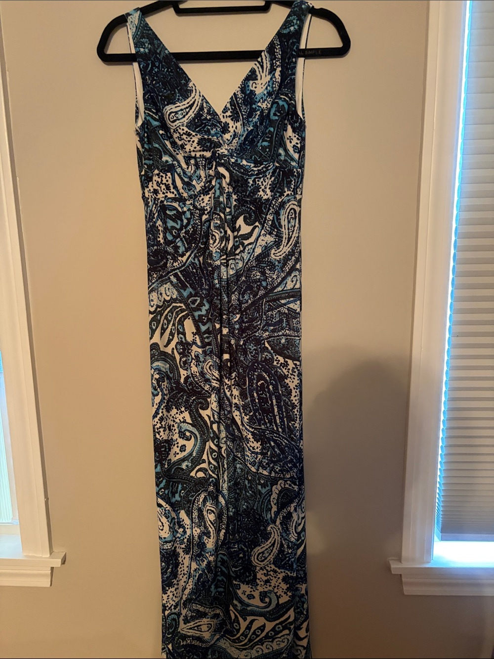 Chaps Blue and White Paisley V-Neck Maxi Dress
